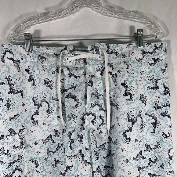 Old Navy Swim Trunks Men's Large White Blue Print Unlined Hook Loop - Picture 2 of 9